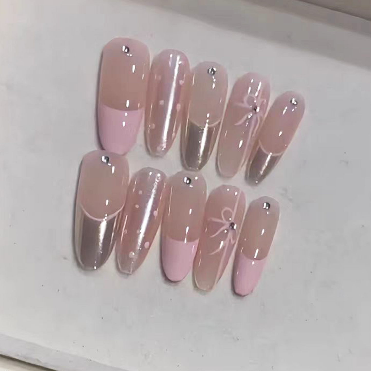 Butterfly Bow|Pink French Tip Nails|Press On Nails
