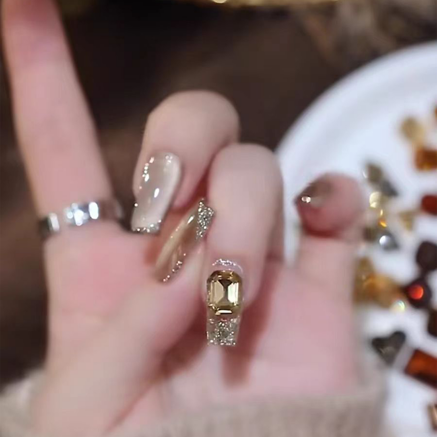 Maillard|Cat's Eye Glitter Nail|Press On Nails