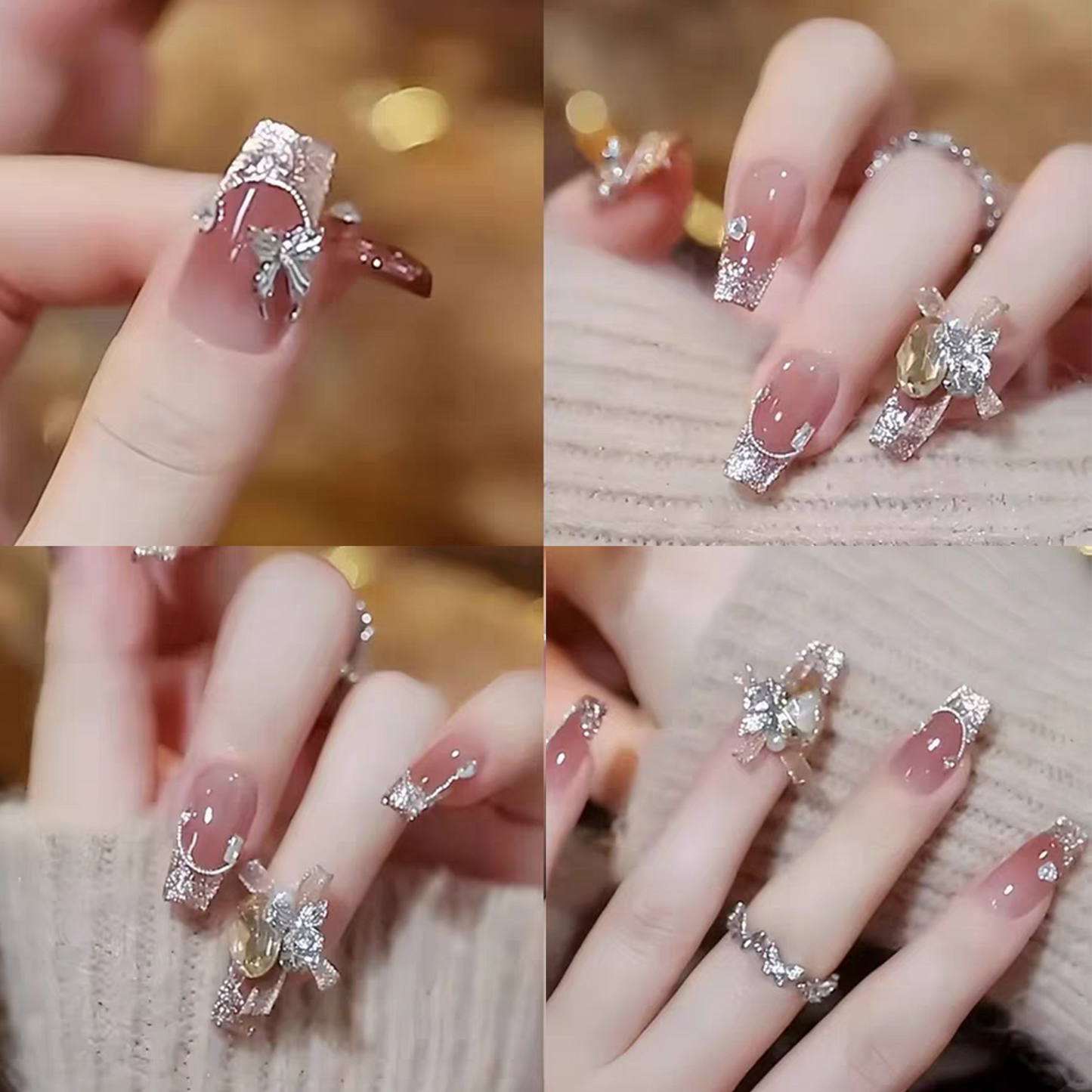 Lace Butterfly|Cat's Eye Glitter Nail|Press On Nails