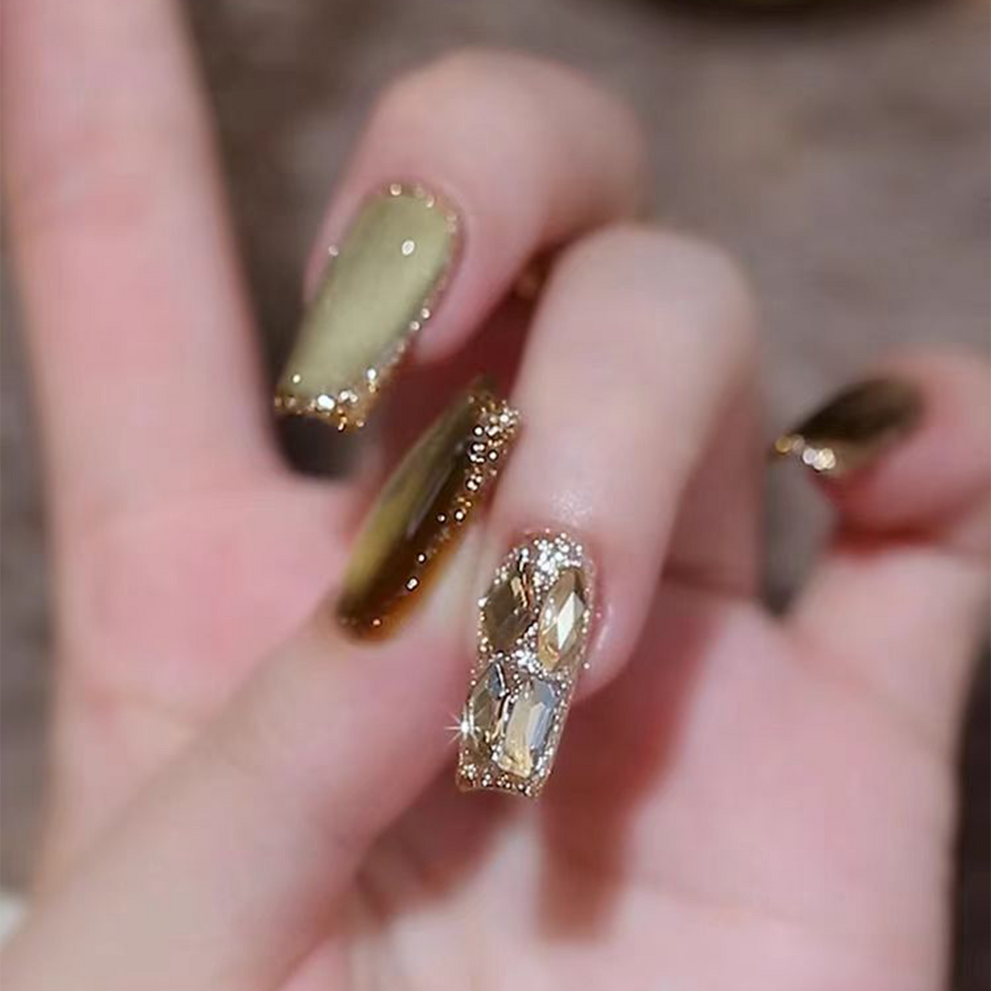 Magic Stone Sprite|Olive Green Cat Eye Nail|Press On Nail