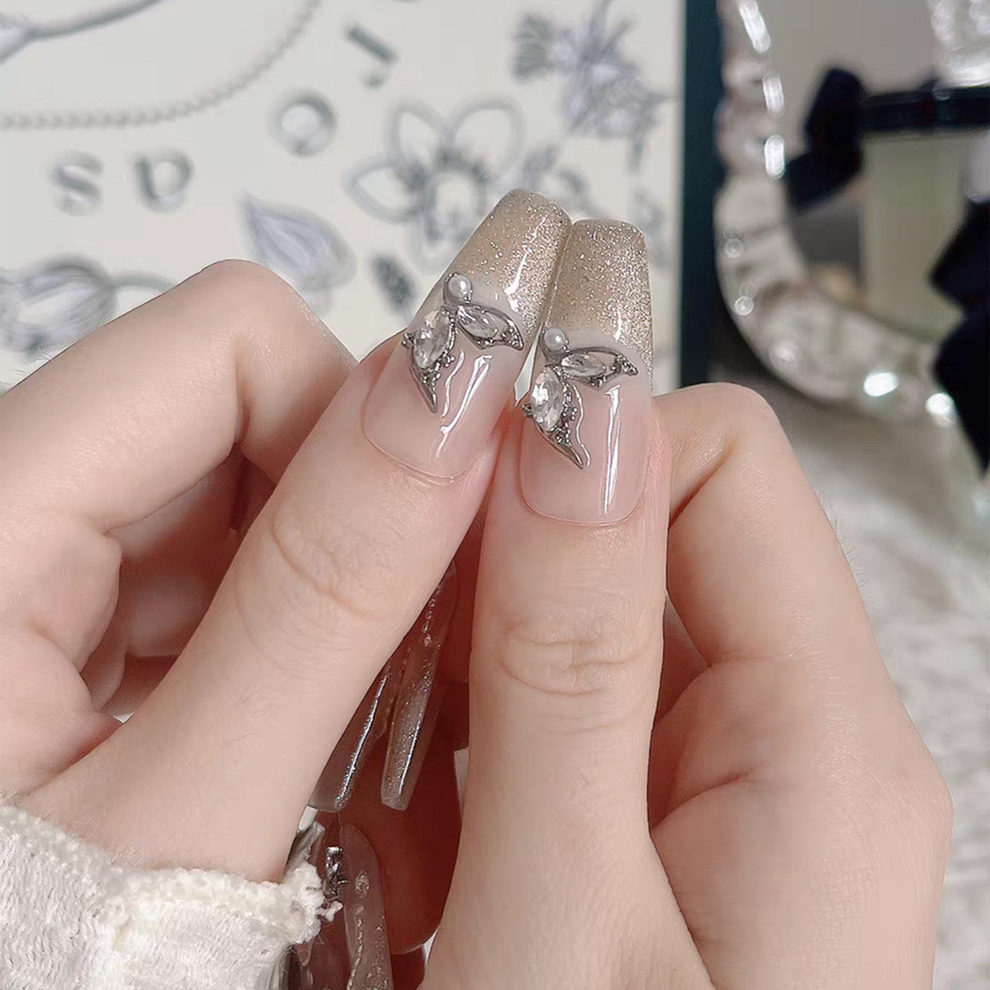 Fairy|French Coffin Diamond Nail|Press On Nails