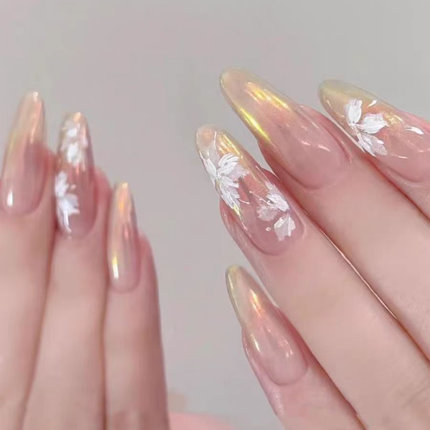 Fae Frost Blooms|Oval Clear Nail|Press On Nails