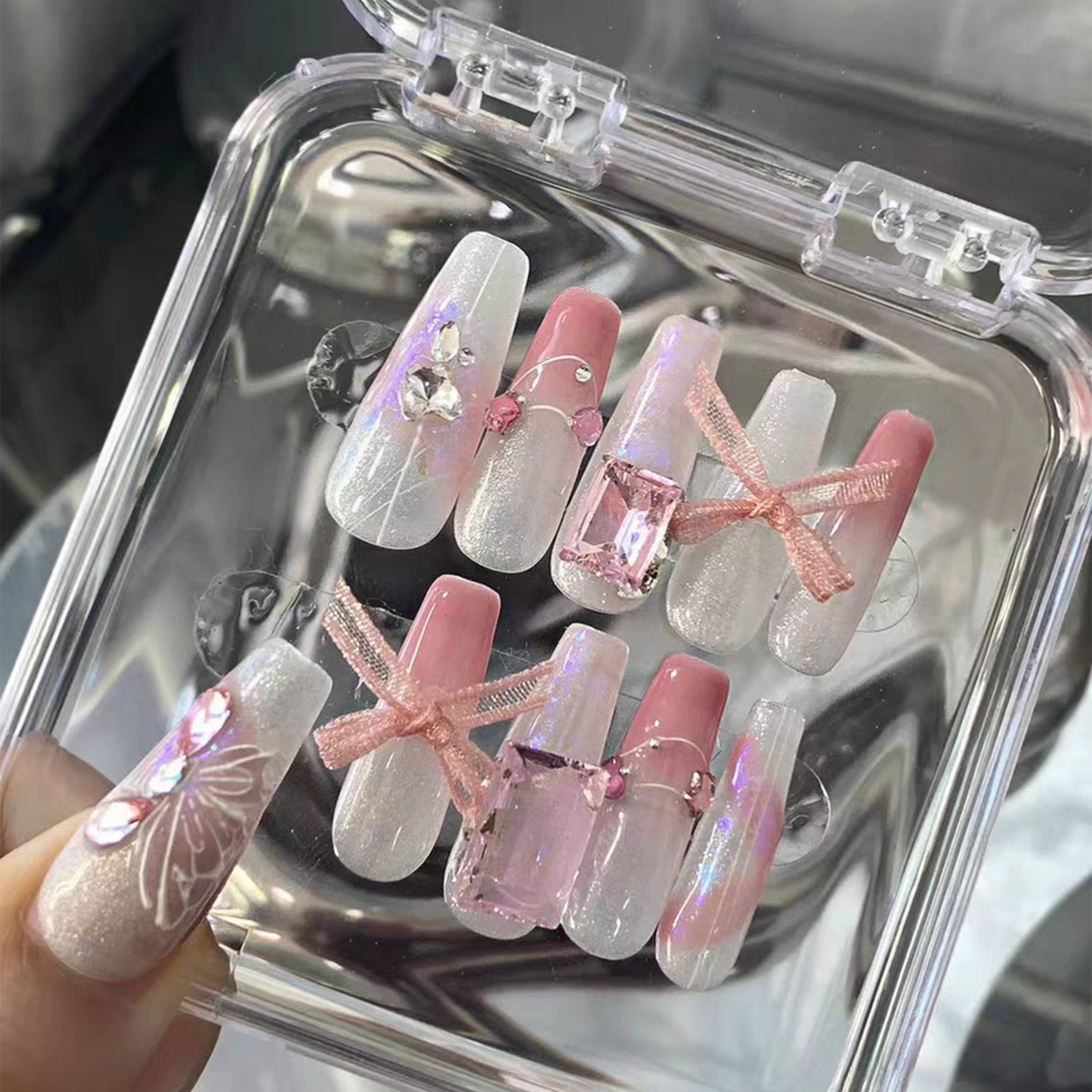 Butterfly Diary|Silver Glitter Fake Nail|Press On Nails