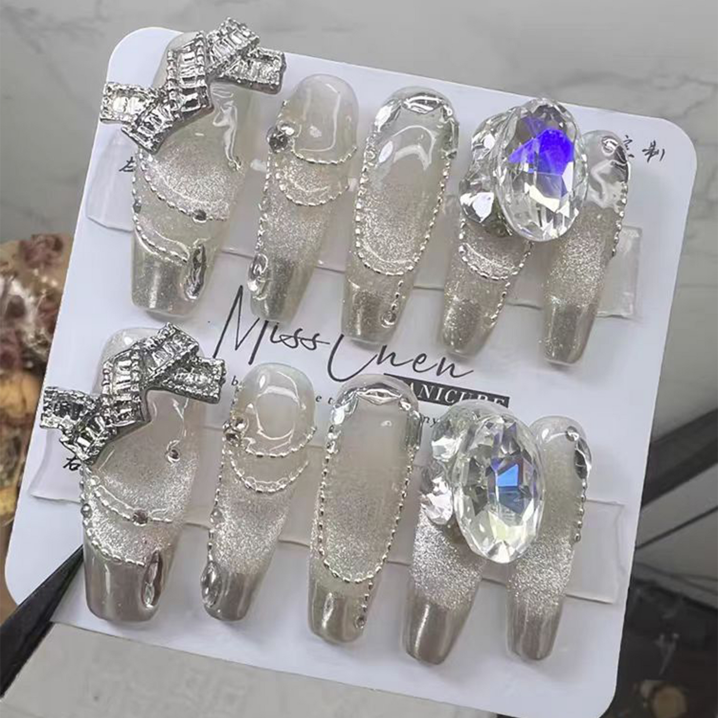 Prodigious Wealth|Diamond Cat Eye Nail|Press On Nails
