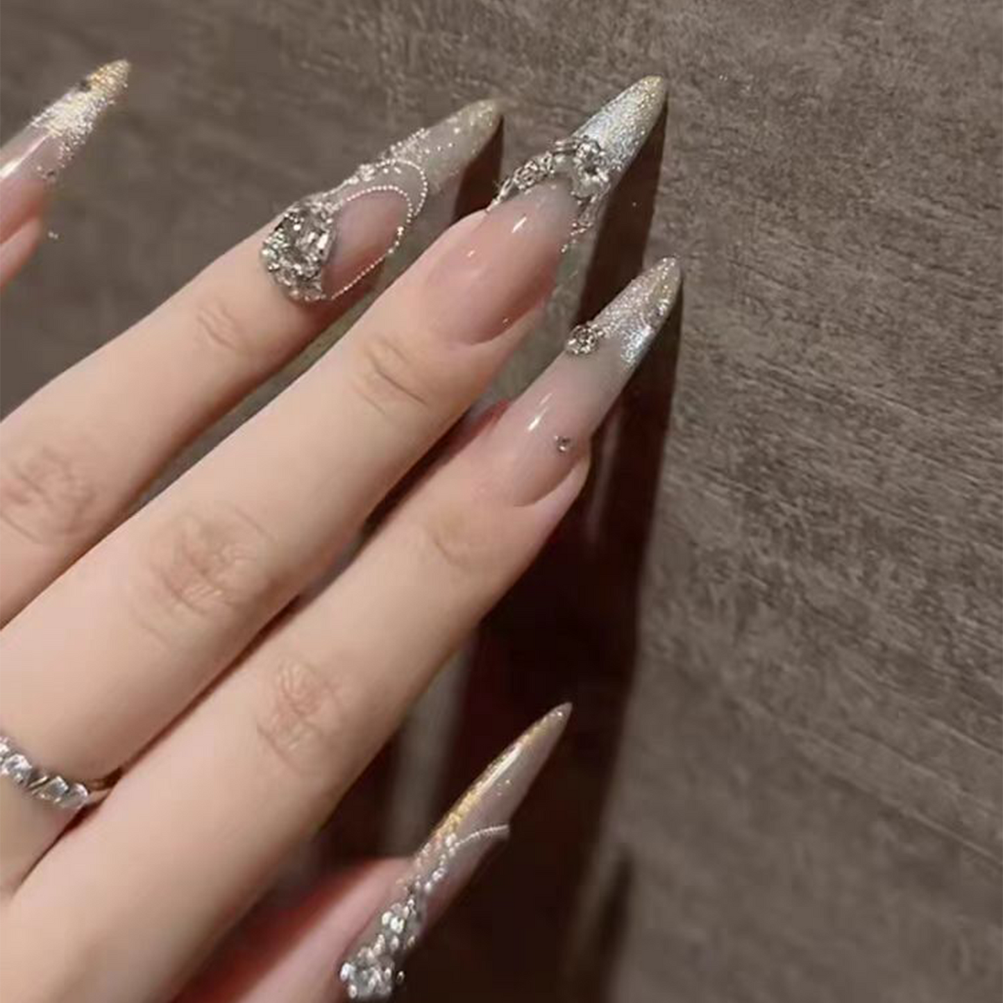 Luxe Butterfly|Pink French Tip Nails With Diamond|Press On Nails