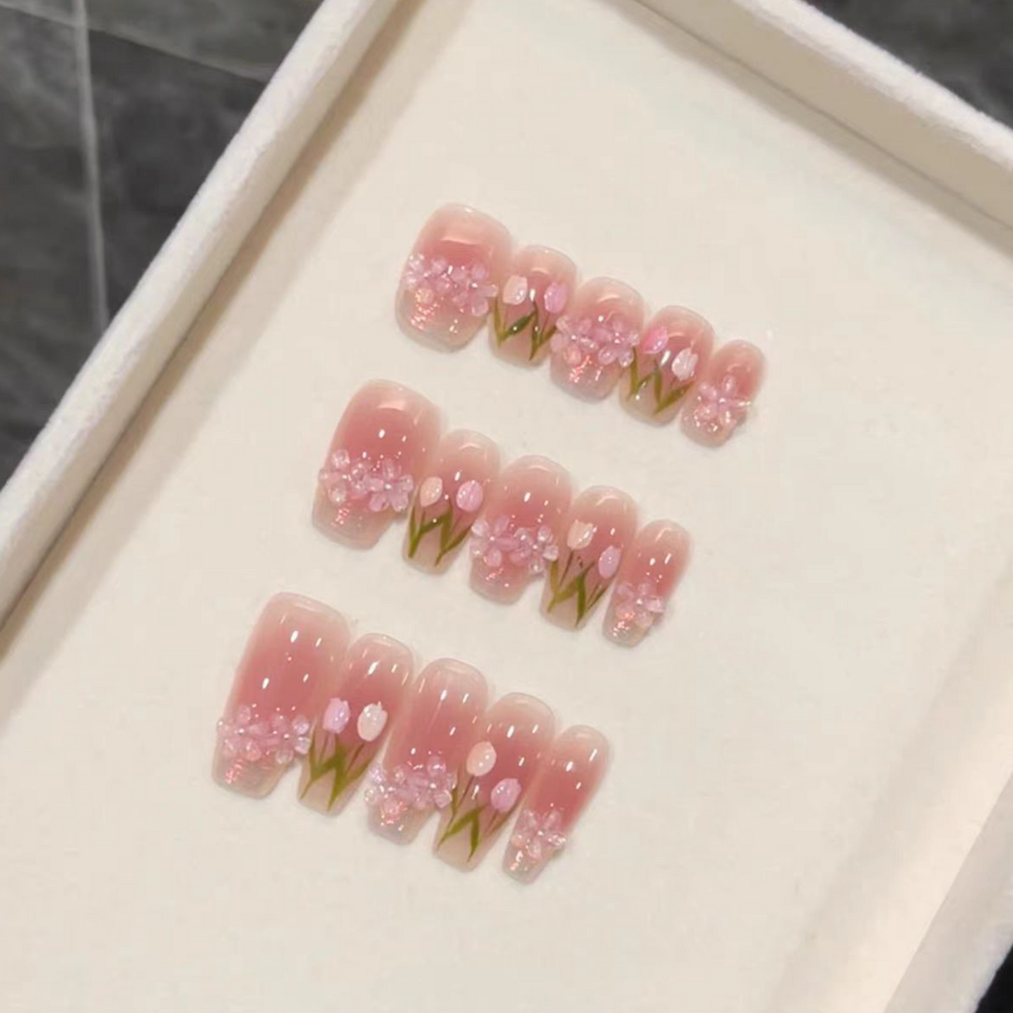 Oil Painting Sprite|3D Flower Pink Nail|Press On Nails