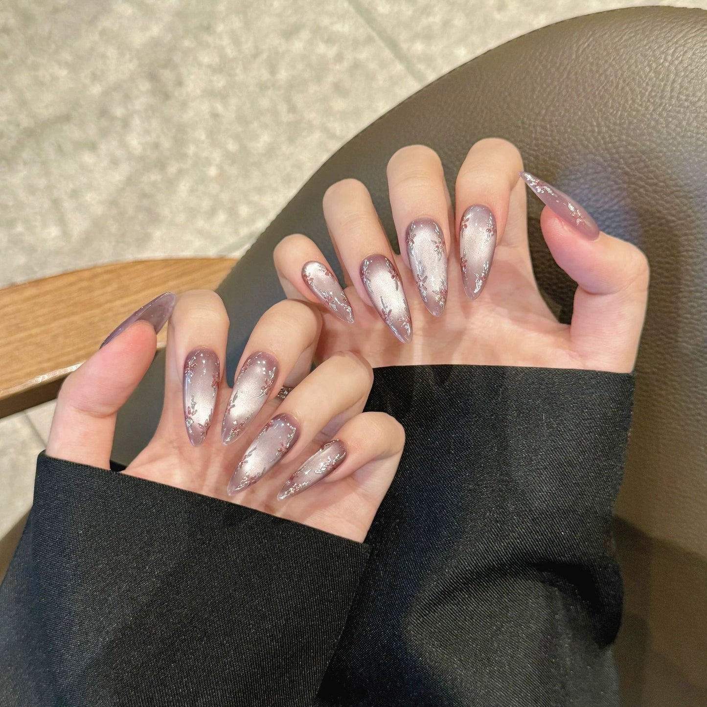 Lavish Luxury|Oval Purple Flower Nail|Press On Nails