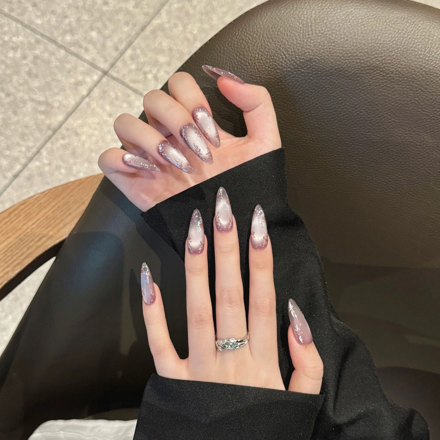 Lavish Luxury|Oval Purple Flower Nail|Press On Nails
