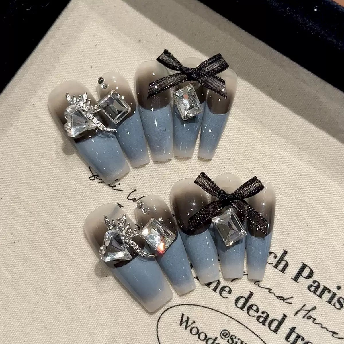 Fire Baptism|Coffin Blue Nail|Press On Nails