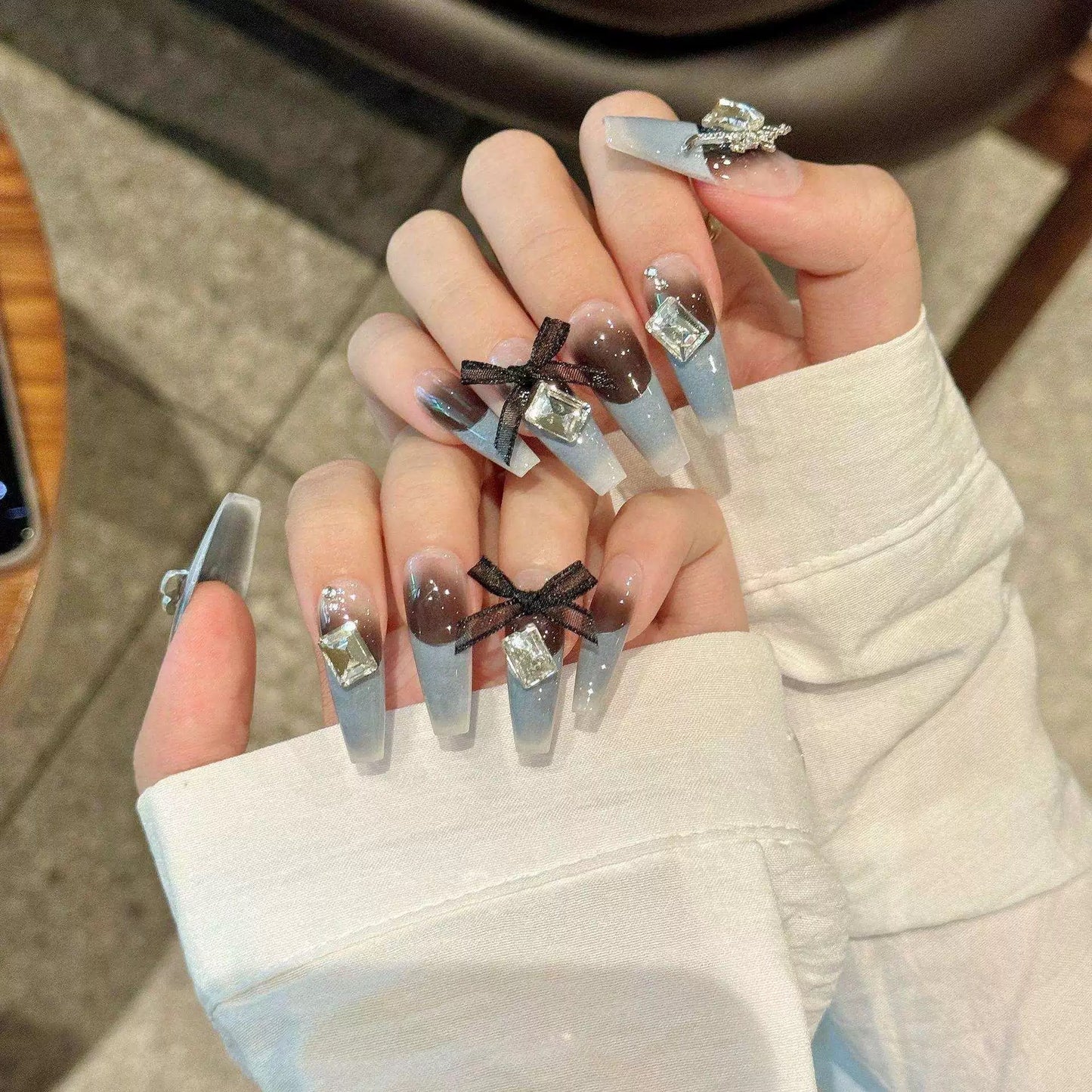 Fire Baptism|Coffin Blue Nail|Press On Nails