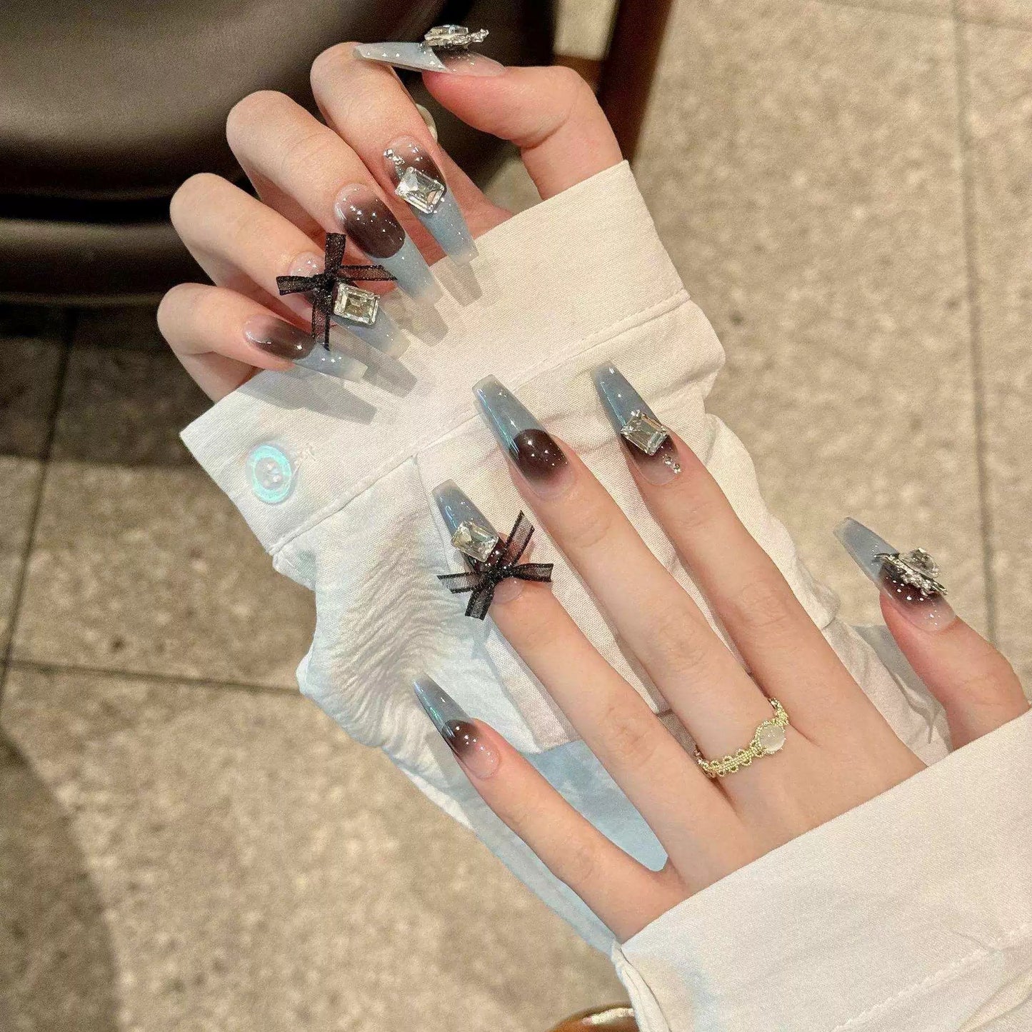 Fire Baptism|Coffin Blue Nail|Press On Nails