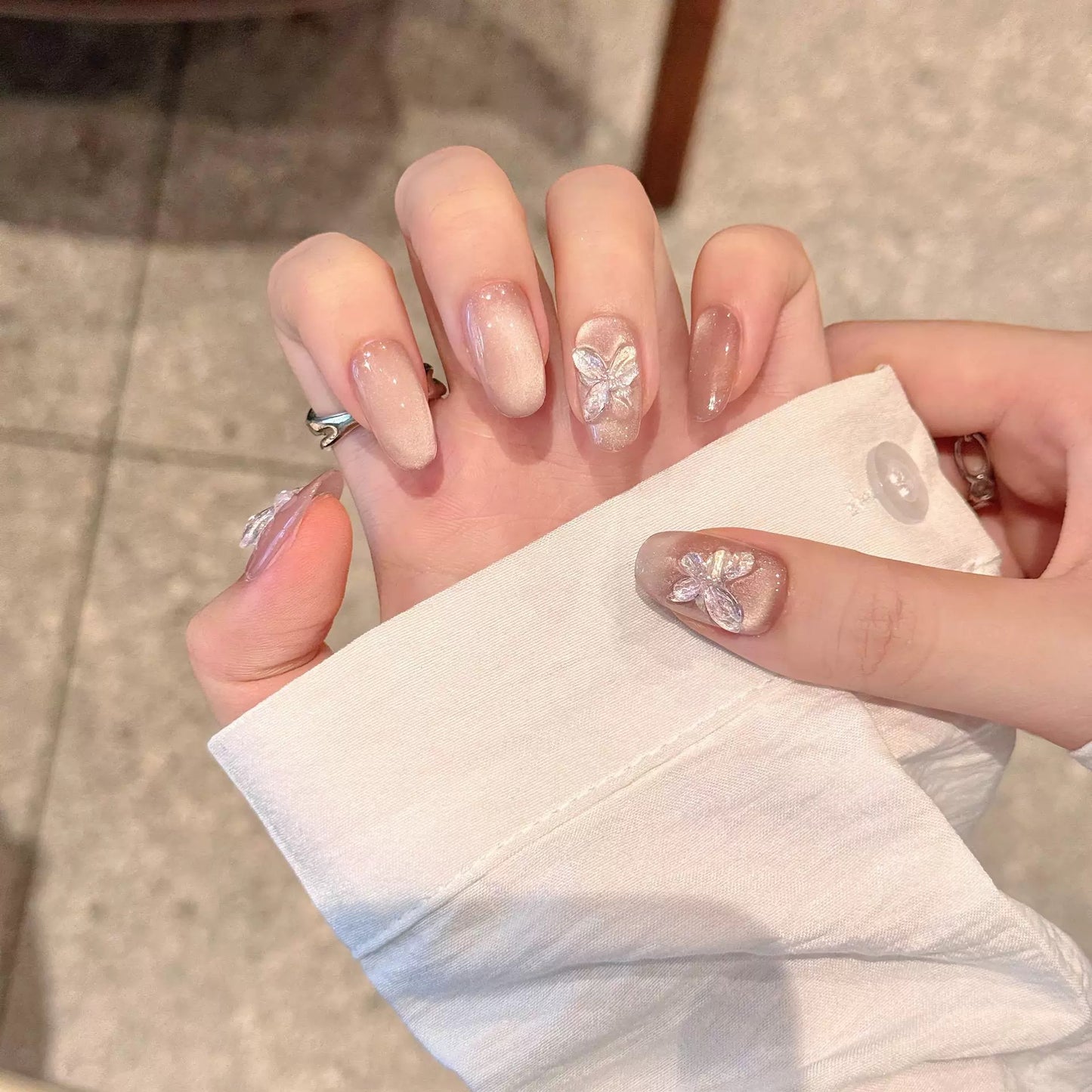 Icicle Butterfly|Almond Pink Nail|Press On Nails