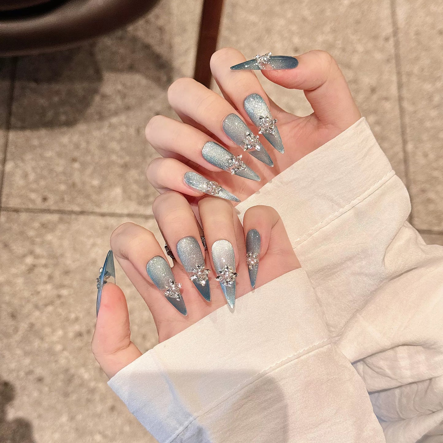 Glacial Enigma|Stiletto Blue Nail|Press On Nails
