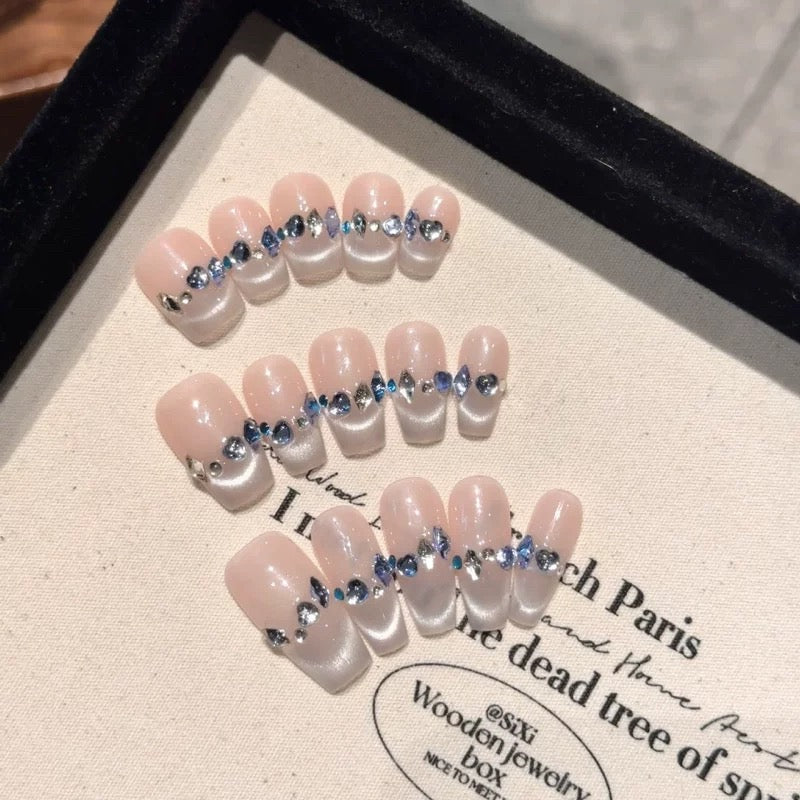 Blue Bells|Coffin Pink Nail|Press On Nails
