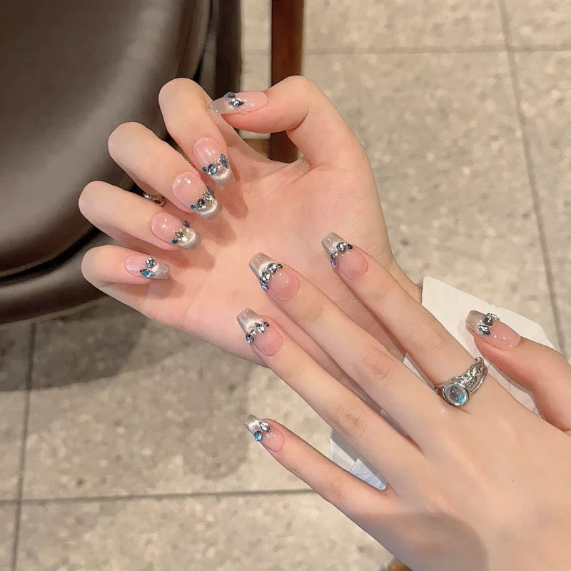Blue Bells|Coffin Pink Nail|Press On Nails