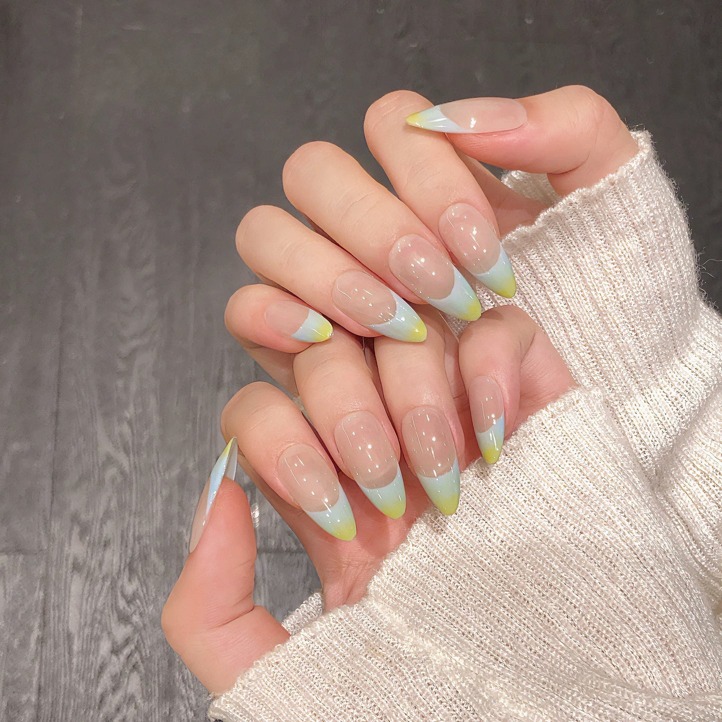 Vibrant Summer Bliss|Almond Blue & Green Nail|Press On Nails