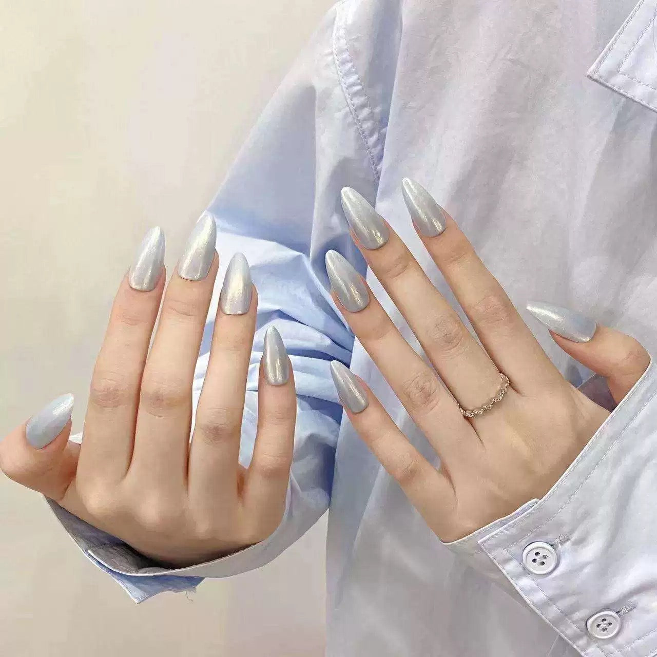 Icicle Wings|Almond Blue Nail| Press On Nails