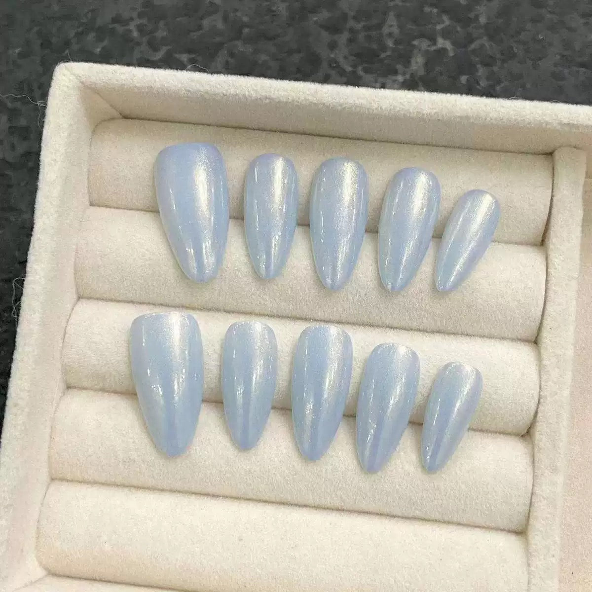 Icicle Wings|Almond Blue Nail| Press On Nails
