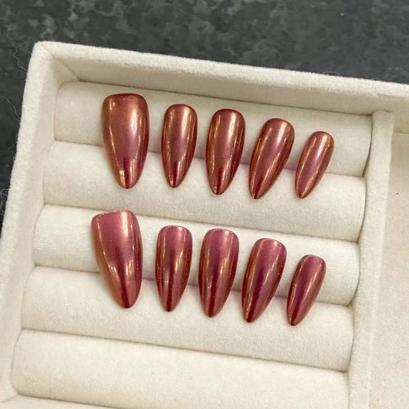Magic Mirror|Almond Brown Nail|Press On Nails