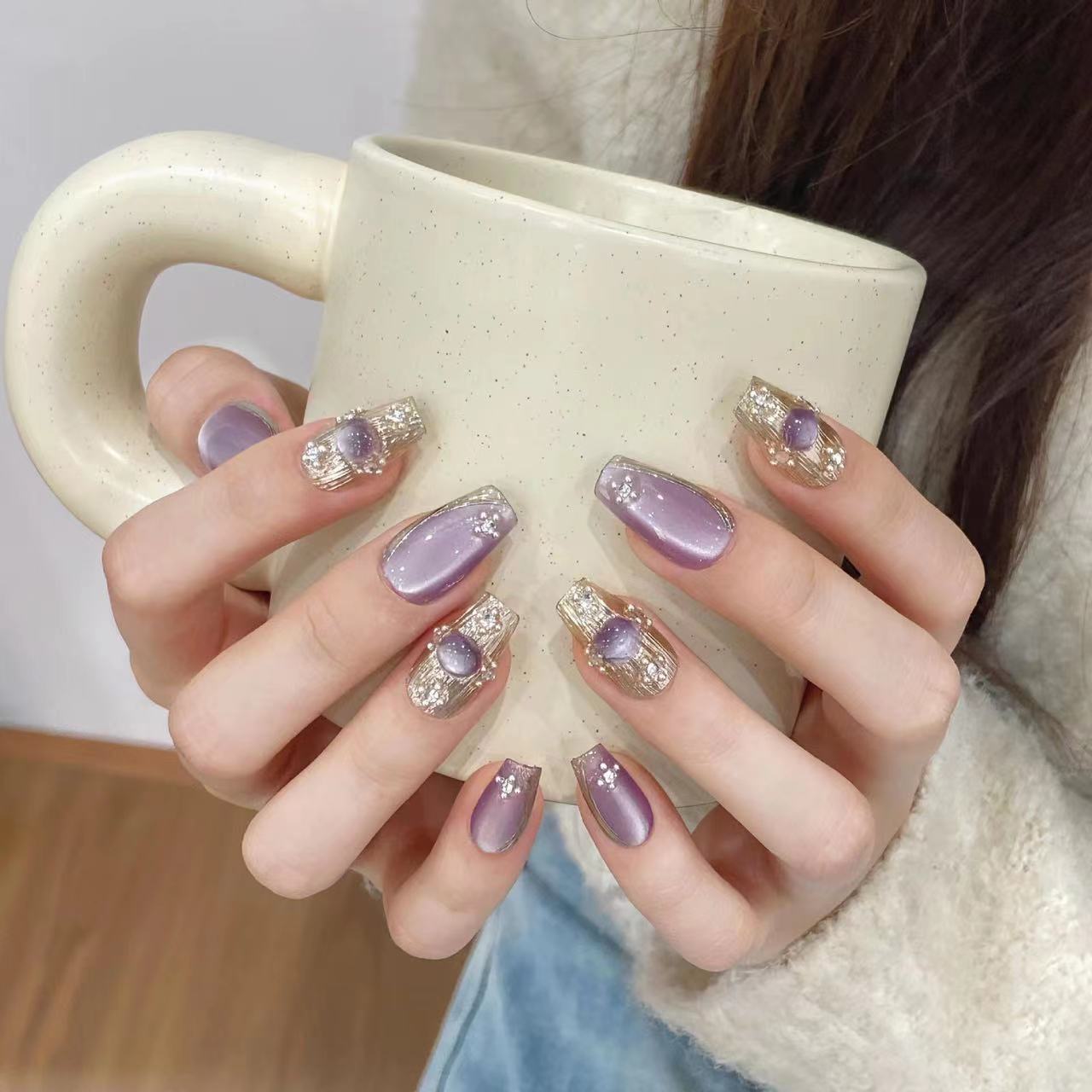 Buccellati|Coffin Purple Nail|Press On Nails