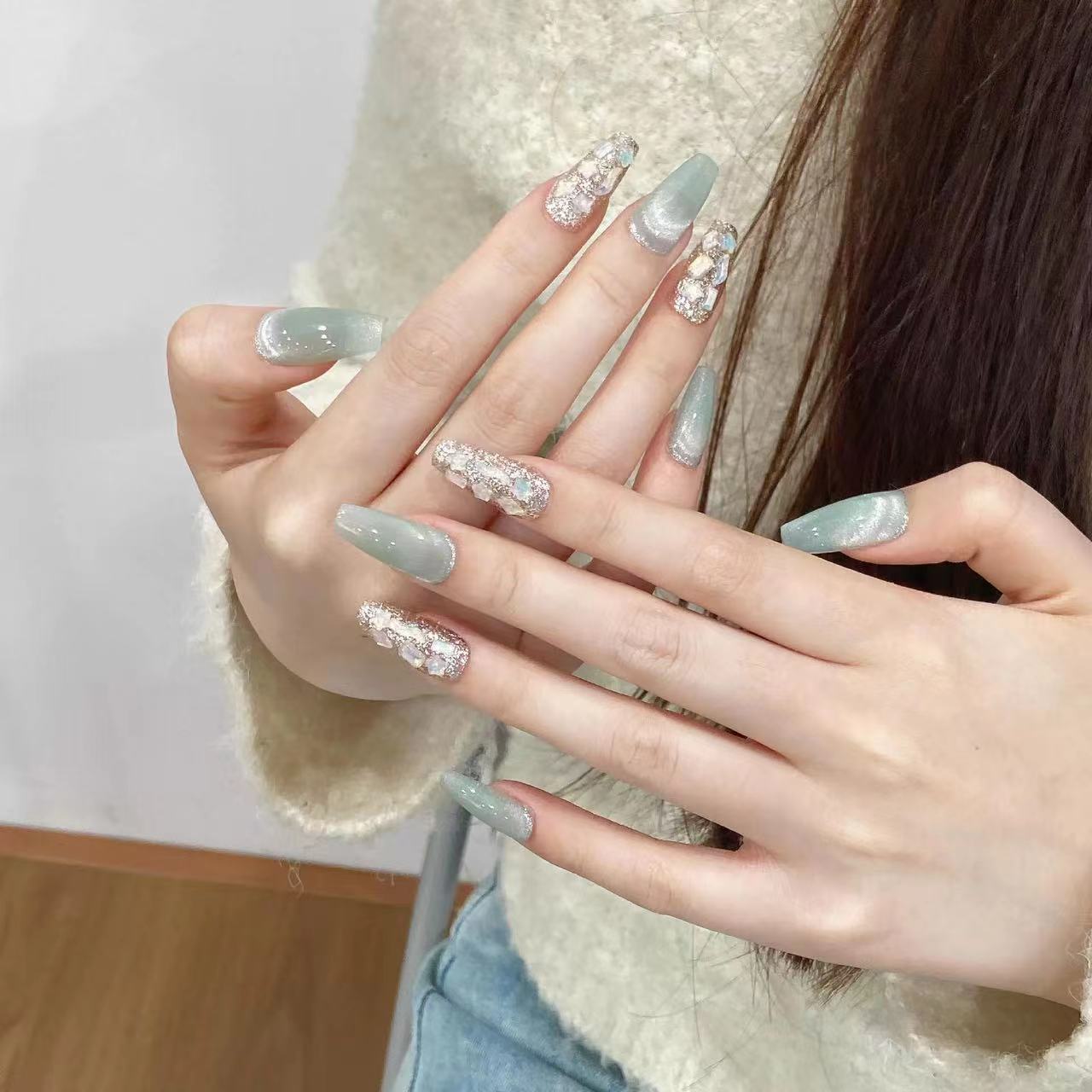 Cooling Mint Scent|Coffin Green Nail|Press On Nails