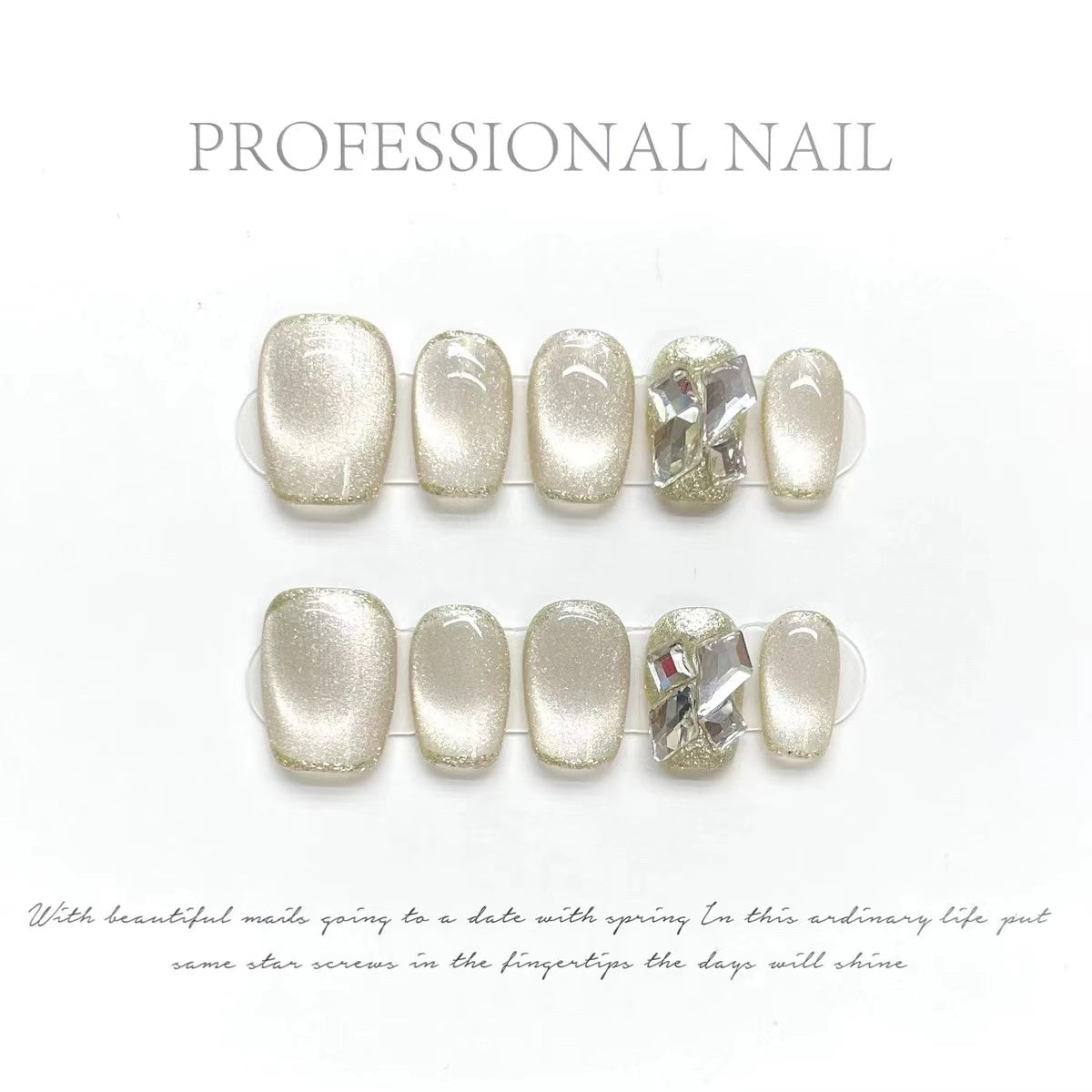 White Glass Beads|Coffin White Nail|Press On Nails