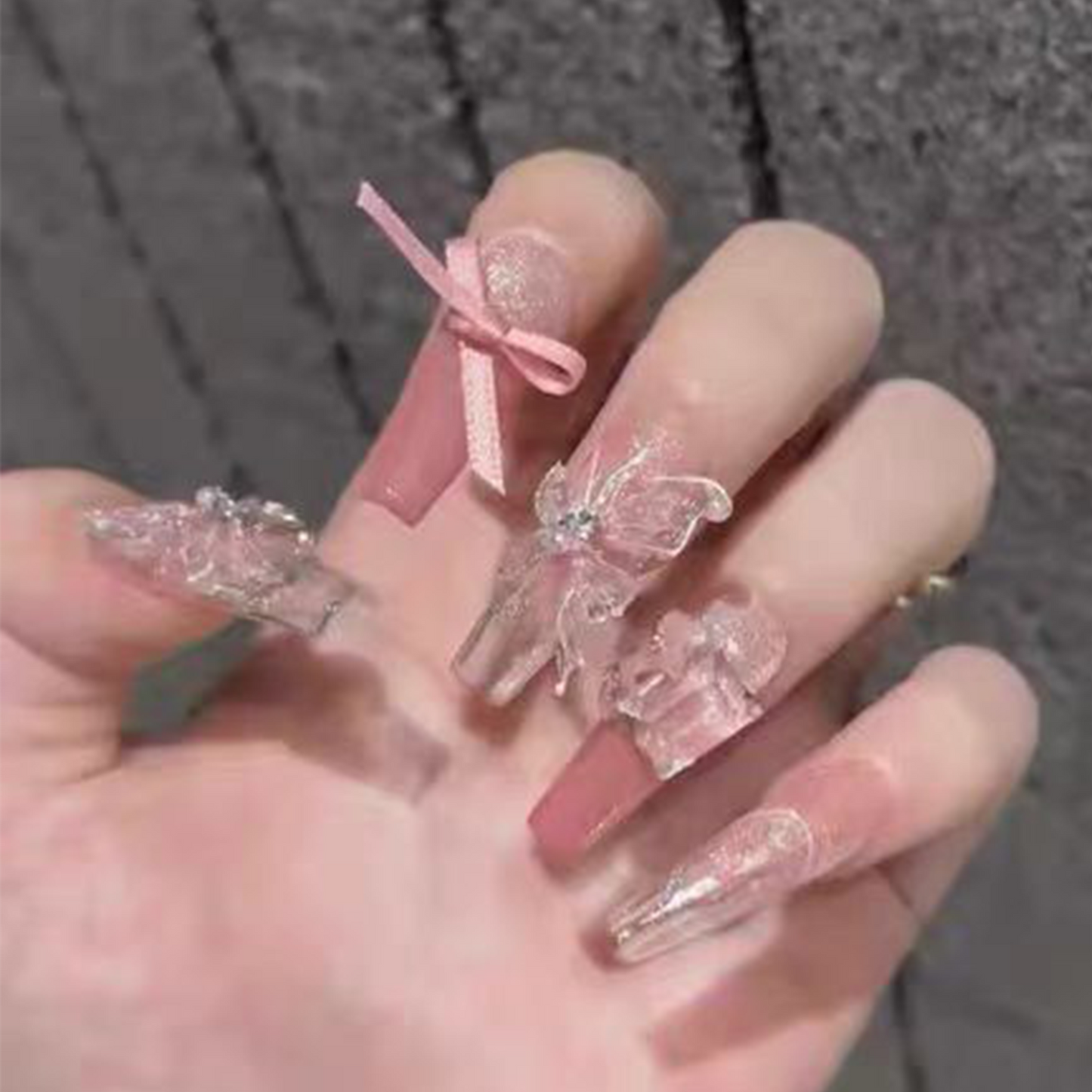 Butterfly Diary|Silver Glitter Fake Nail|Press On Nails