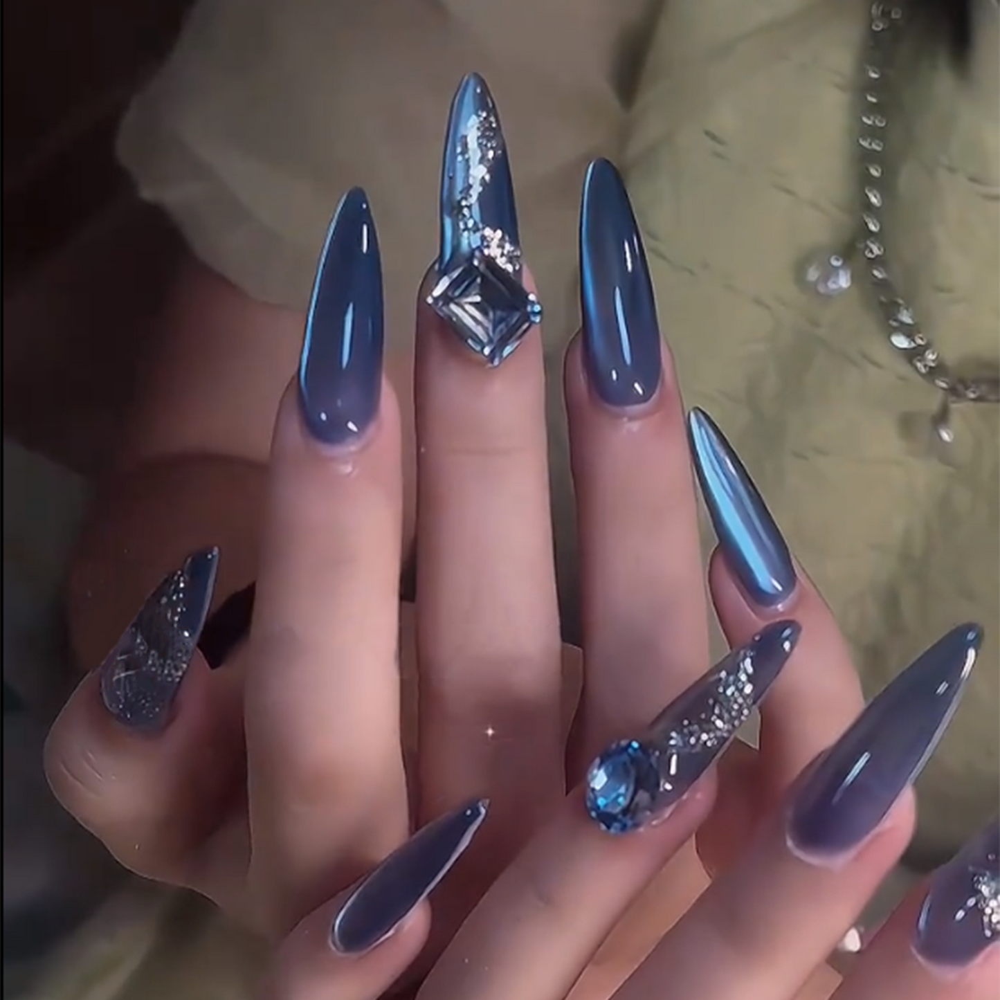 Blue Moonlight|Oval Blue Nail|Press On Nails