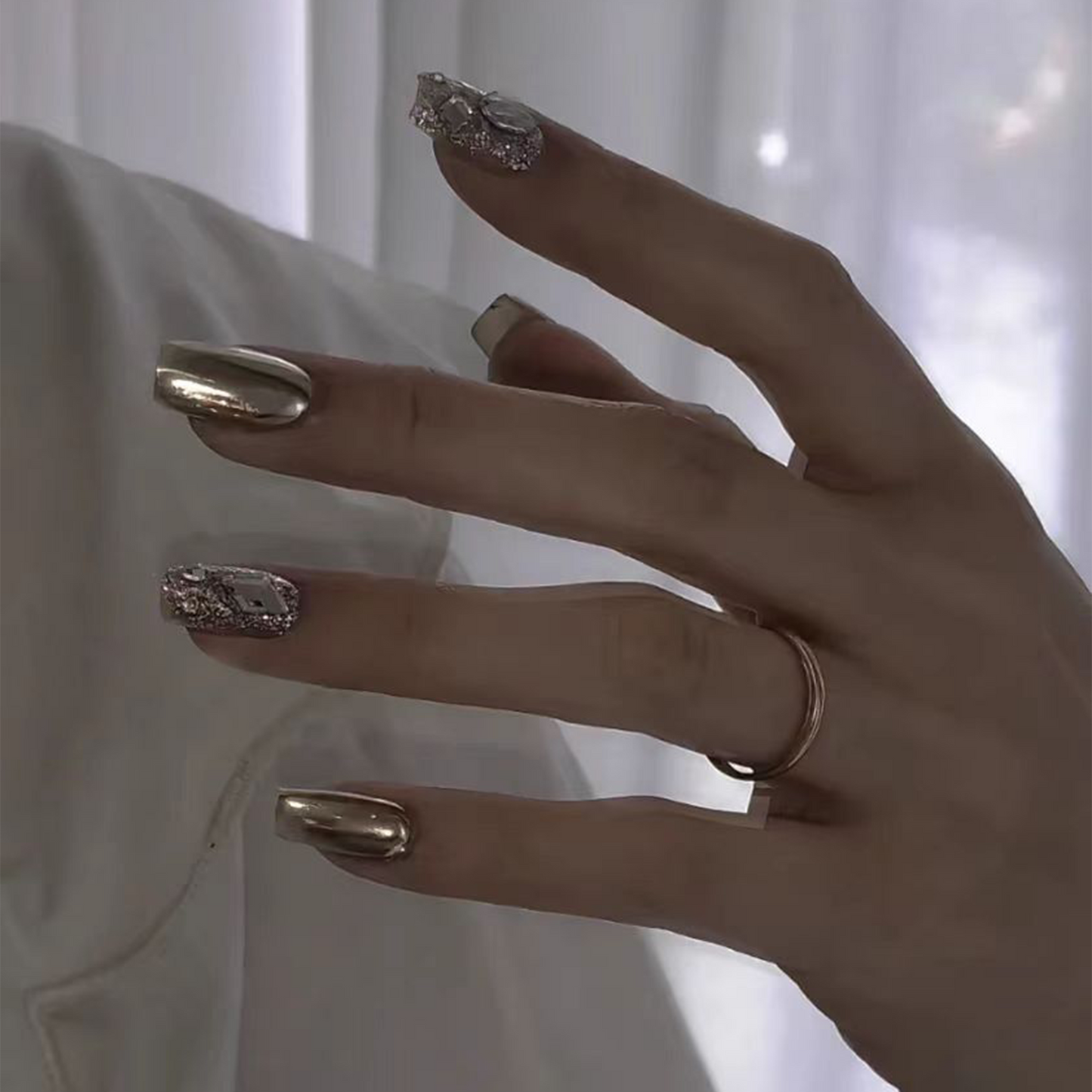 Magic Mirror|Champagne Gold Nail|Press On Nails