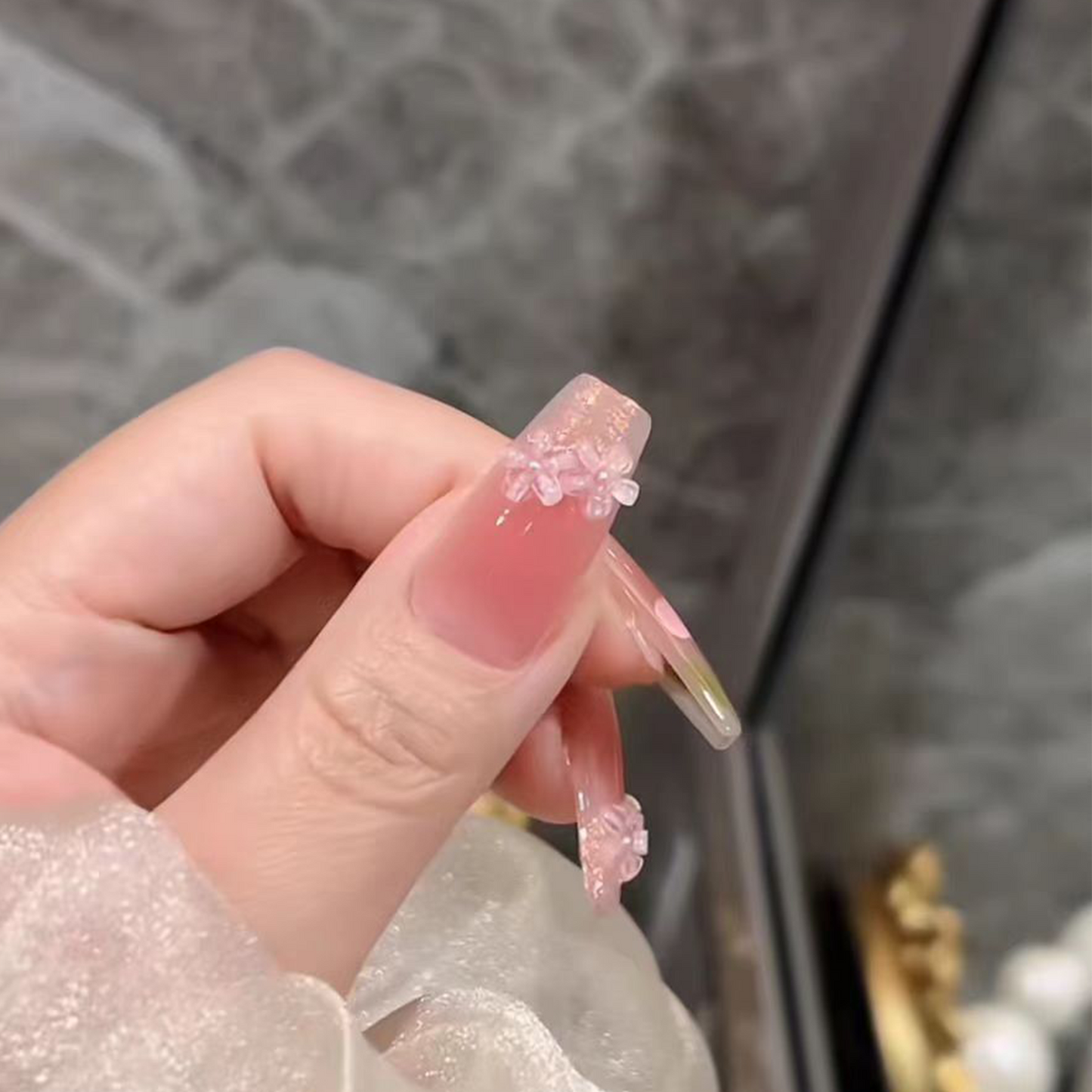 Oil Painting Sprite|3D Flower Pink Nail|Press On Nails