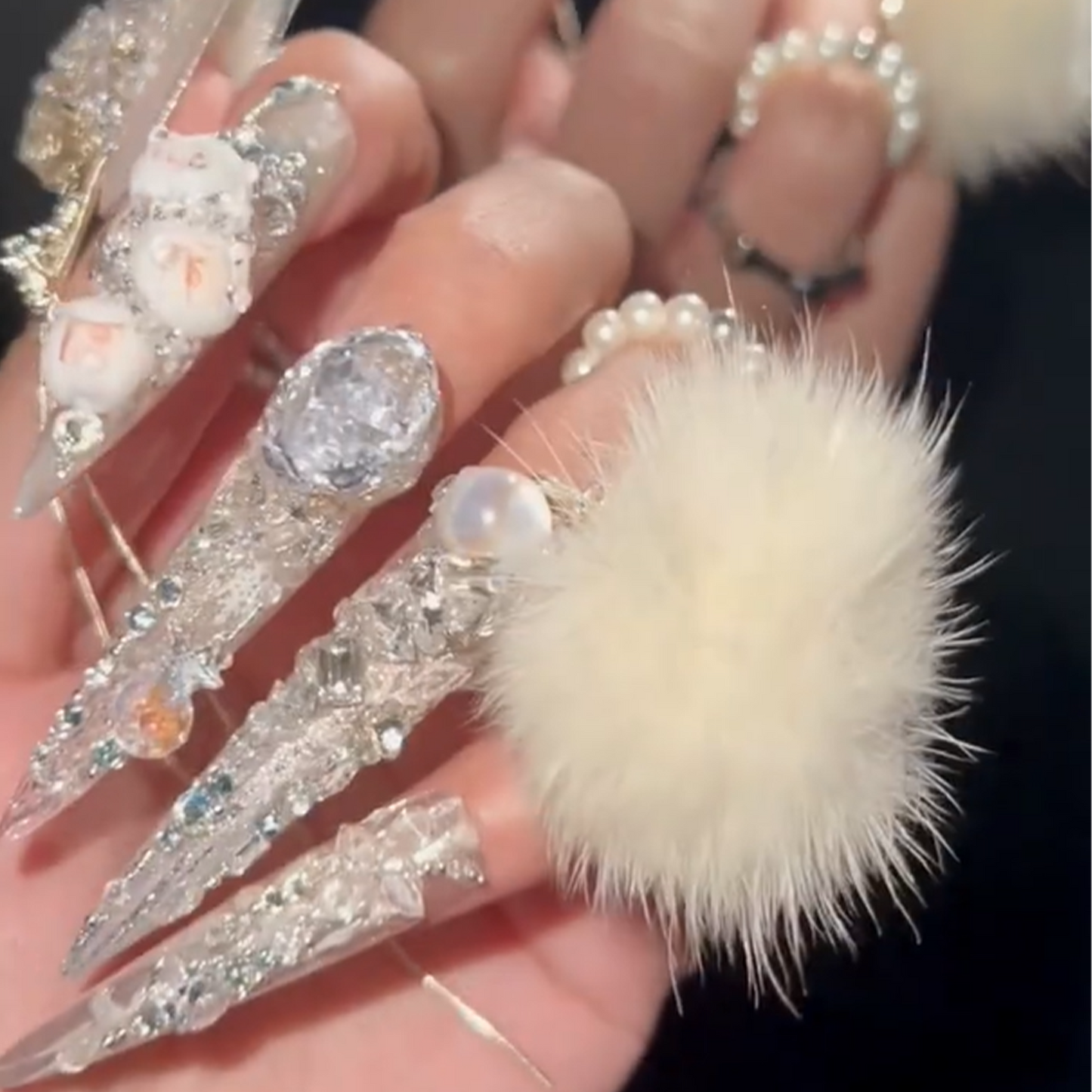 Warm Jade Whispers|Stiletto White Nail|Press On Nails