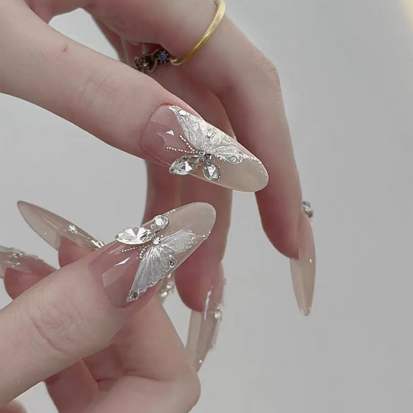 Innocent Seduction|Faceted Diamond Butterfly Nail|Press On Nails