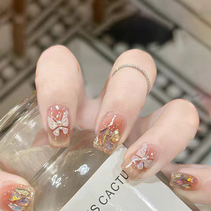 Aurora Butterfly｜Pink Cat's Eye Nail｜Press On Nails