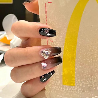 Crossed Star｜Black and Pink Gradient Nail | Press on Nails