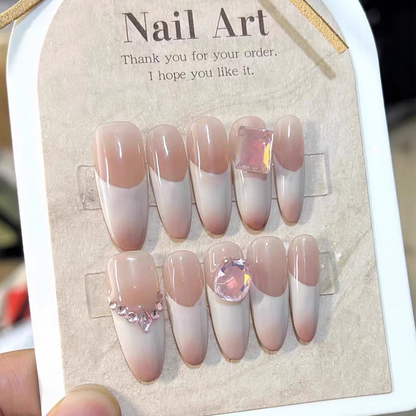 Snow White | Pink and White Diamond Nail | Press On Nails