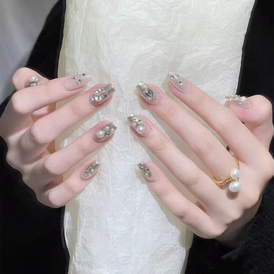 Rich Heiress｜Champagne Pearl Nail｜Press On Nails