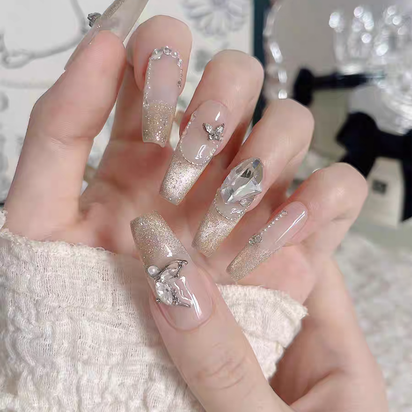 Fairy｜French Coffin Diamond Nail｜Press On Nails