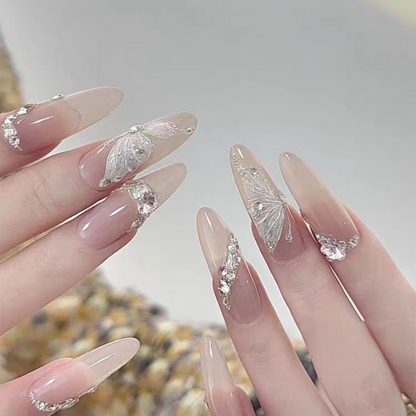 Innocent Seduction｜Faceted Diamond Butterfly Nail｜Press On Nails