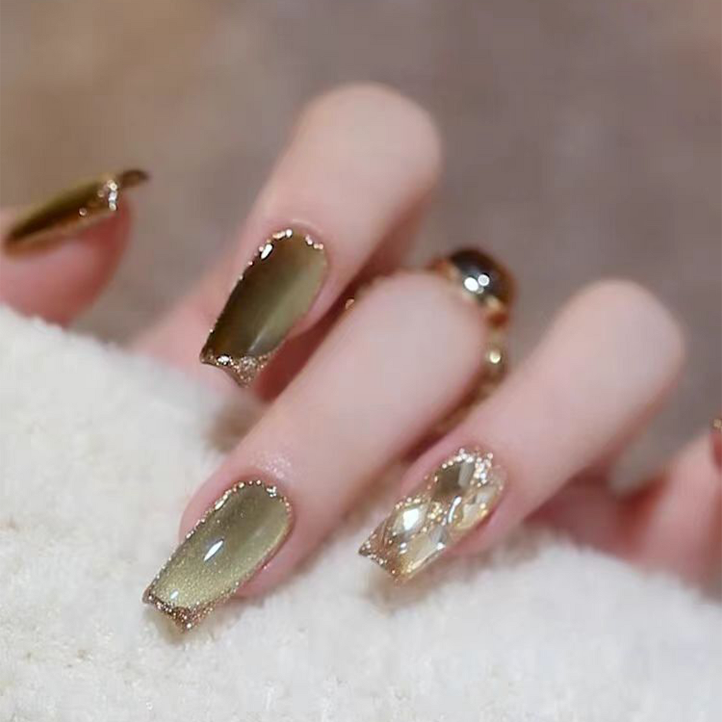 Magic Stone Sprite｜Olive Green Cat Eye Nail｜Press On Nail