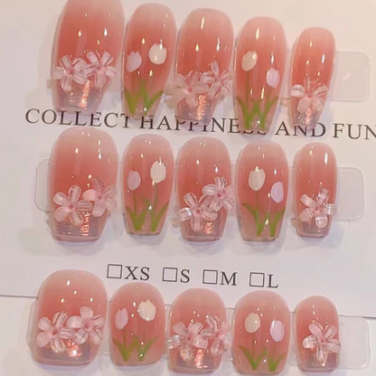 Oil Painting Sprite｜3D Flower Pink Nail｜Press On Nails