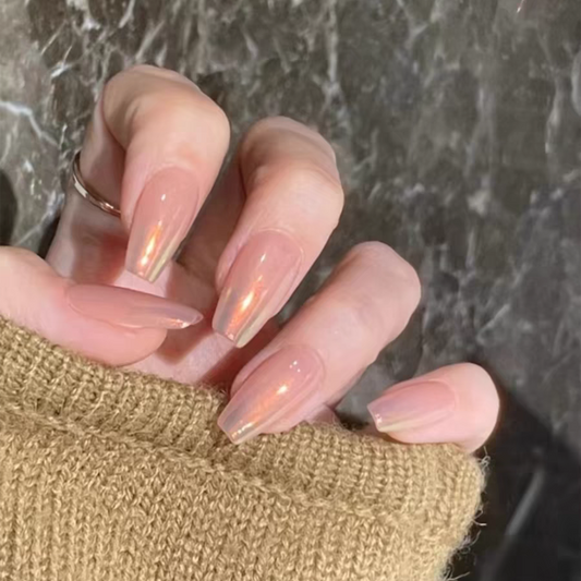 Golden Sunset｜Coffin Pink Nail｜Press On Nails