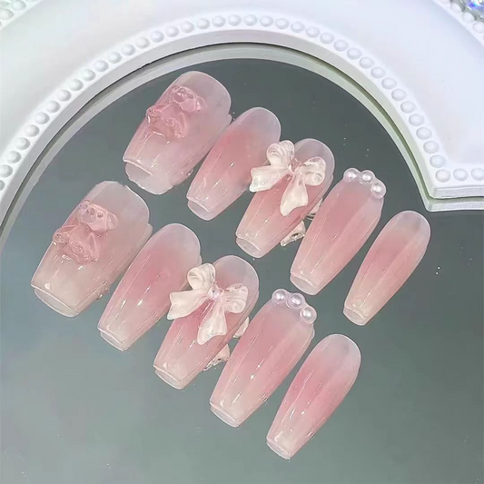 Sweet Bear｜Pink Coffin Nail｜Press On Nails