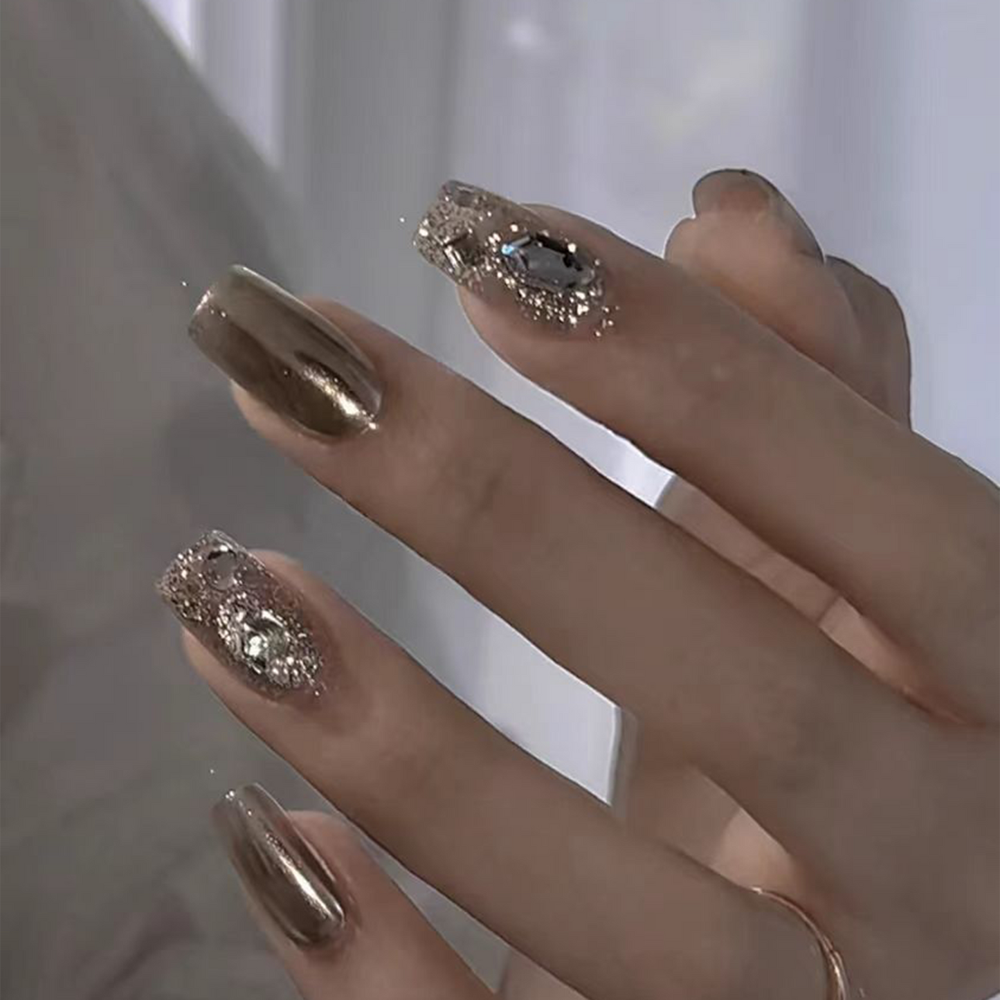 Magic Mirror｜Champagne Gold Nail｜Press On Nails