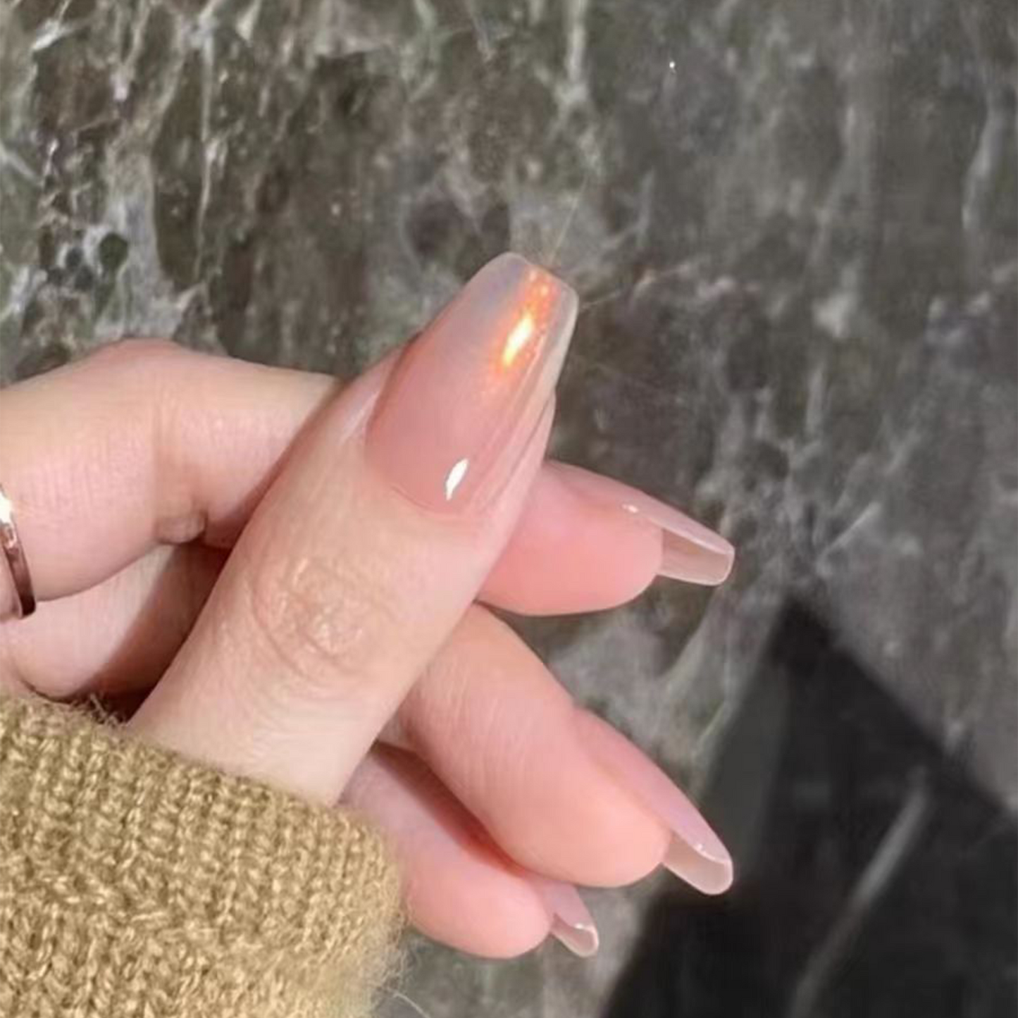 Golden Sunset｜Coffin Pink Nail｜Press On Nails