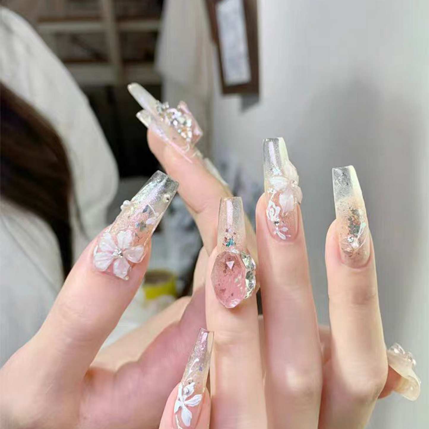 Divine Icicle Blossom｜Big Diamond Nail｜Press On Nails