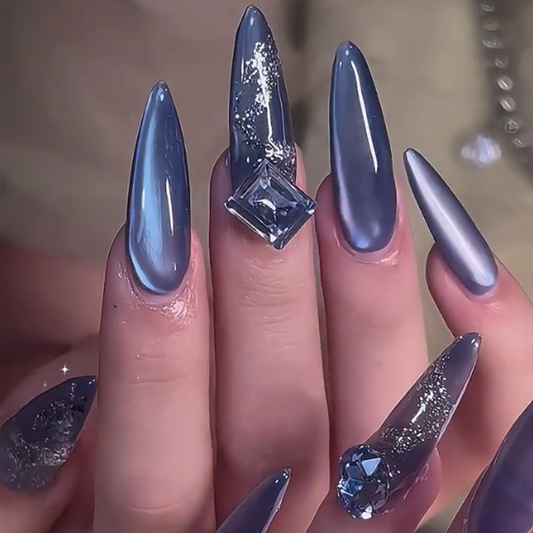 Blue Moonlight｜Oval Blue Nail｜Press On Nails