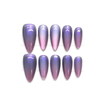 Dreamy Radiance｜Almond Purple Nail｜Press On Nails