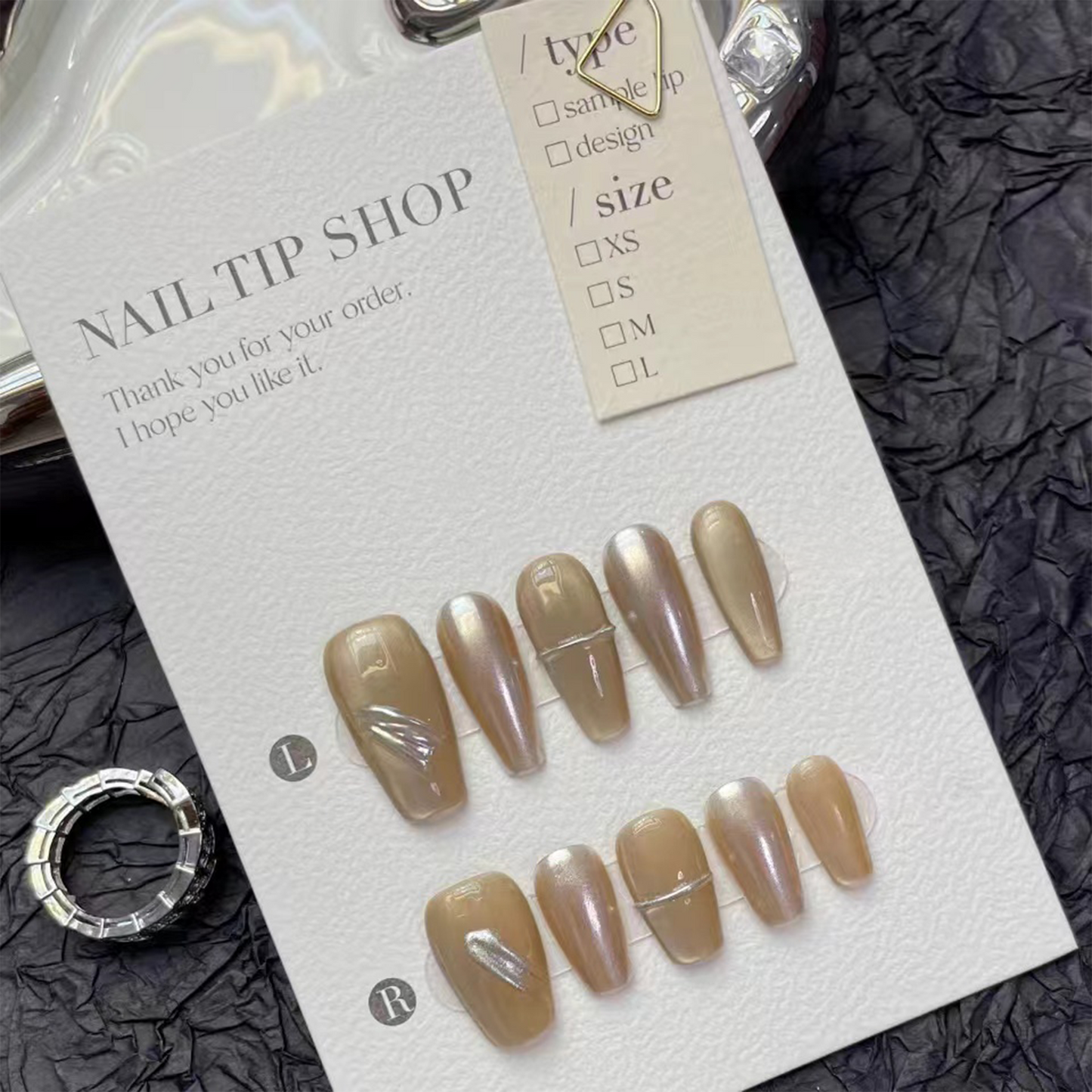 Lustrous Glass｜Coffin Champagne Nail｜Press On Nails