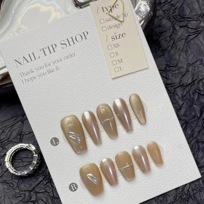 Lustrous Glass｜Coffin Champagne Nail｜Press On Nails