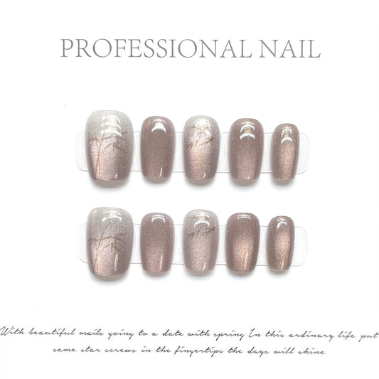 Southern Bamboo｜Coffin Pink Nail｜Press On Nails